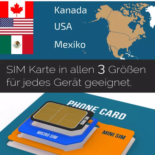 Prepaid Nordamerika SIM 50 GB Daten in USA und 5 GB in Kanada / Mexiko - 30 Tage