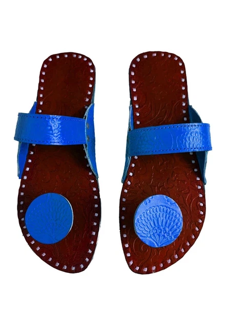 Pantofole da donna in pelle goffrata Sandali stile kolhapuri indiani scarpe...