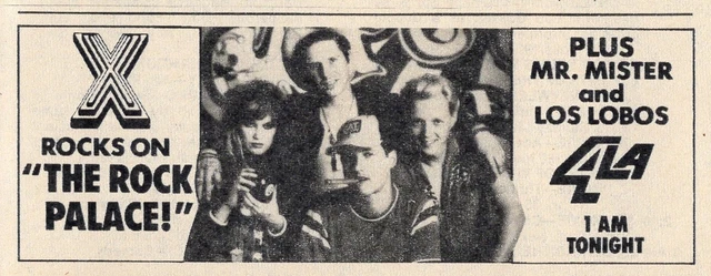 1984 TV AD LOS ANGELES ROCK BAND X on THE ROCK PALACE MUSIC SHOW ~ XENE CERVENKA