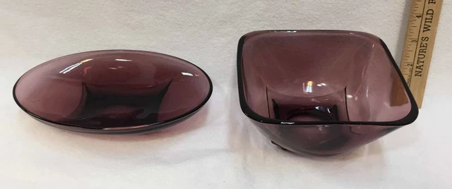 Vintage Hazel Atlas Amethyst Oval Bowl & Amethyst Colony Square Bowl Nuts/Candy