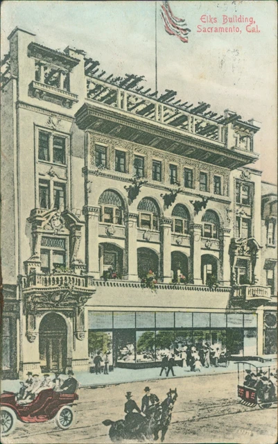 Sacramento, California - BPOE Elk's club home building 1909 - vtg CA Postcard