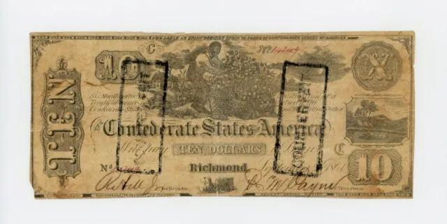 1861 CT-29 $10 The Confederate States of America (CTFT.) Note - CIVIL WAR Era