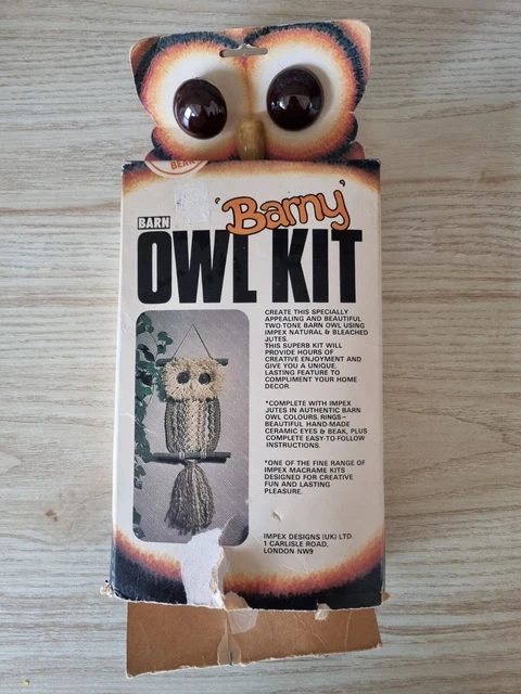 Kit de Macrame Vintage Barny Barn Owl - Yute de Dos Tonos - Ojos y Pico de Cerámica - Caja
