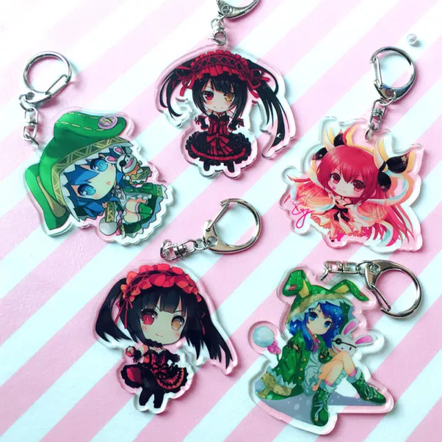 Date a Live Kurumi Tohka Yoshino Arcylic Keychain Key Ring Race Straps Cosplay