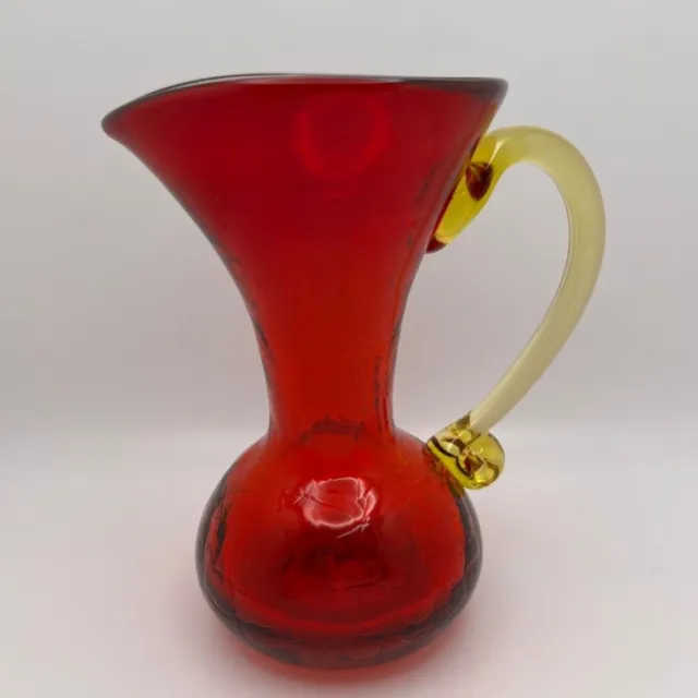 Amberina Kanawha Red Yellow Crackle Glass Mini Pitcher Vase Creamer