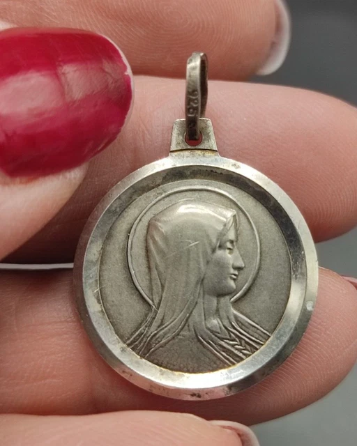 Médaille Ancienne Vierge Marie En Argent Massif - Occasion, Bon état, Thème Religieux