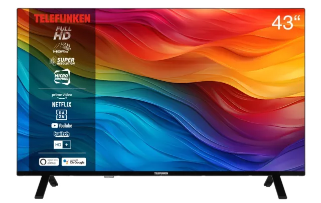 Telefunken XF43SN750S Fernseher 43 Zoll Full HD HDR Smart TV Triple-Tuner LED