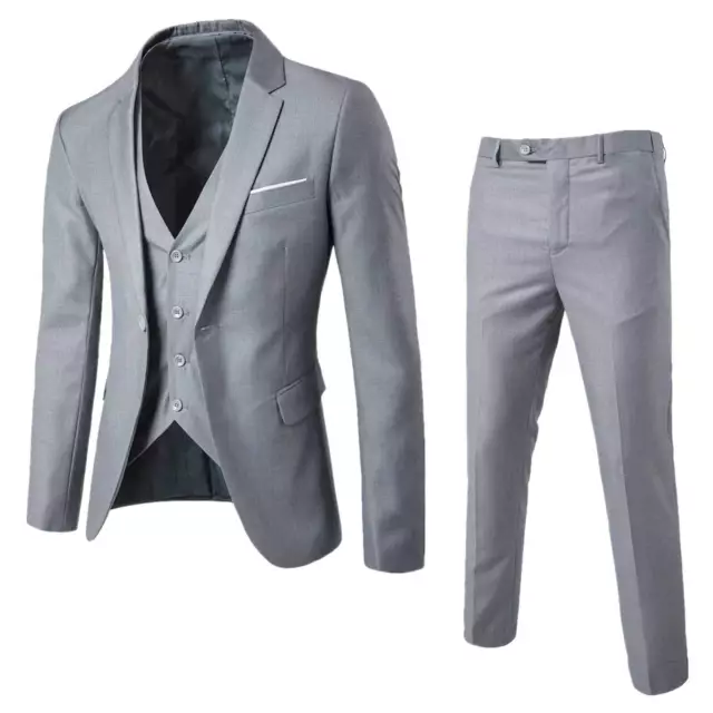 Men's Three Piece Suit Modern Tuxedo Blazer Jacket Vest Pants Formal Dress Suits