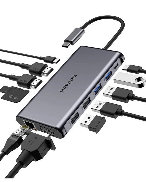 USB C Docking Station, MAVINEX 12 in 1 Dual Monitor USB C Hub 4K HDMI & 1080P...