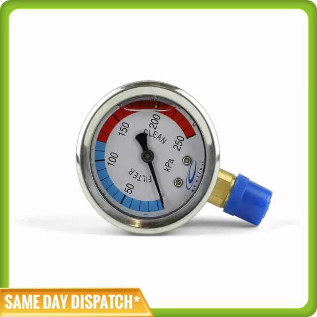 Pressure Gauge For Pool Filters - Oil Filled - Stainless Steel - Lower Mount