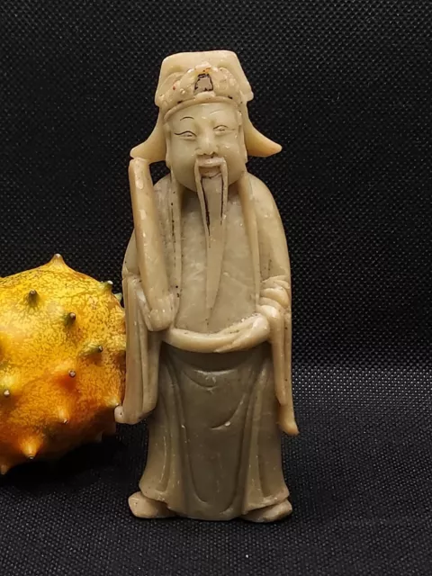 ANTIQUE-CHINESE,SOAPSTONE-CARVED-IMMORTAL FIGURE-LATE QING-12 x 5 x 1.5 cm