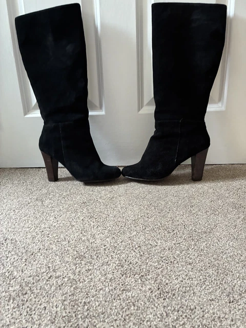 Bottes Genou Lanvin 219879 Femme, Cuir Noir, Tige Haute, Bout Rond, Talon Bloc, Pointure 38 (8B)