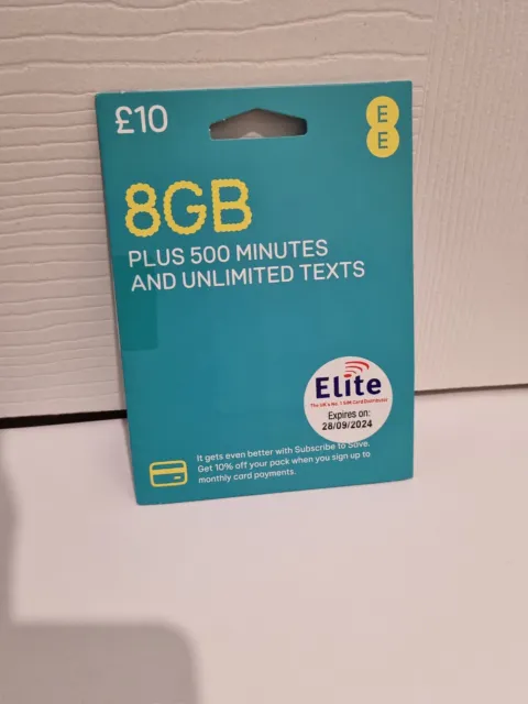 Carta SIM EE Pay As You Go confezione da £10 8 GB dati illimitati SMS mini micro nano