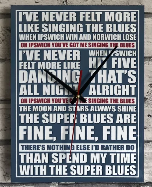 Novelty Wall Clock, Ipswich Town Football Song, Anthem, ”Singing The Blues”