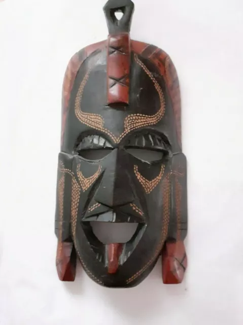 Afrikanische Maske aus Kenia- Afrikanisch, Braun und Schwarz aus Holz 80er Jahre