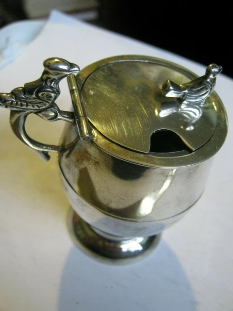 Sanborns RR Eagle 22 Sterling Mustard Condiment Salsa Pot, Bird Handle, 3" 105g