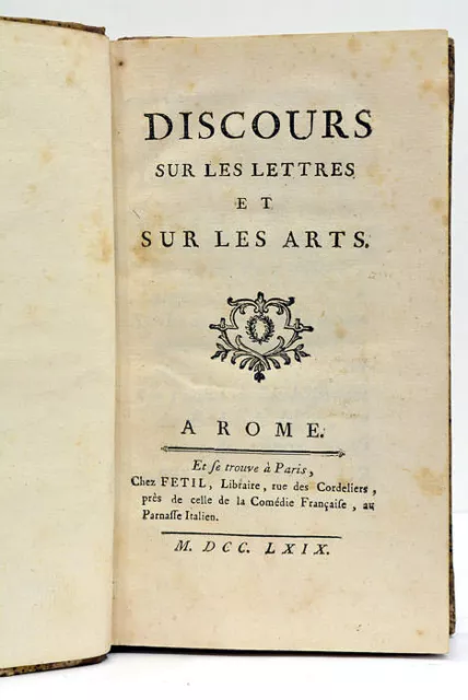 Livre ancien DESCAMPS Discours sur les lettres et sur les arts Rome 1769