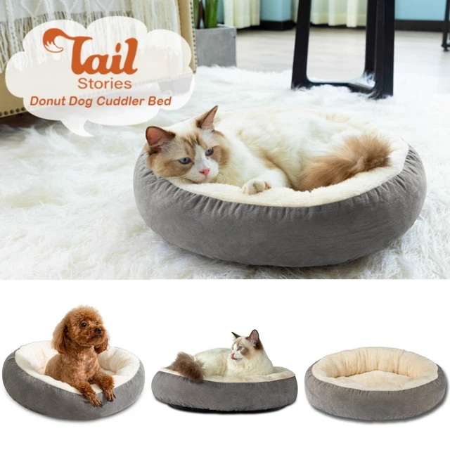 Donut Plush Pet Dog Cat Bed Fluffy Soft Warm Calming Bed Sleeping Kennel Nest US
