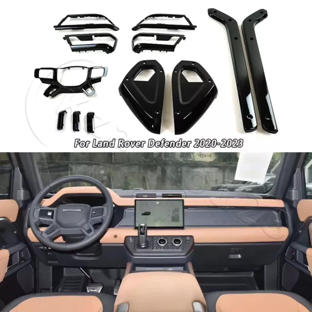 12PCS For Land Rover Defender 110 130 2020+  Interior Trim Cover Gloss Black