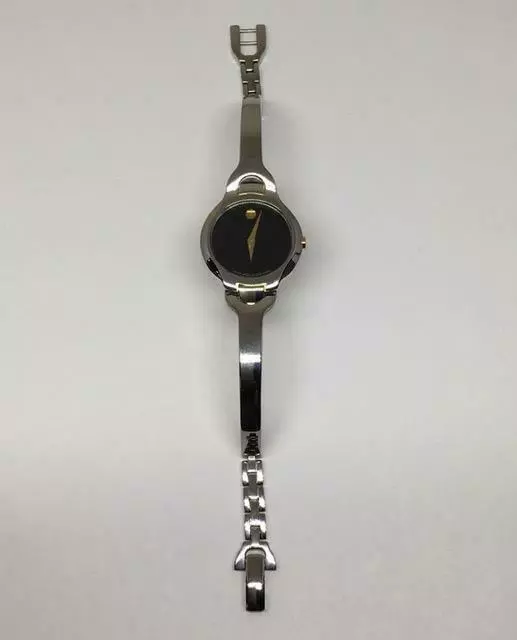 Ladies Movado Two Tone Stainless Black Museum Dial Bangle Style Watch 81 A1 1846