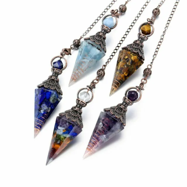 Natural Quartz Crystal Pendulum Healing Chips Stone Reiki Chakra Chain Pendant