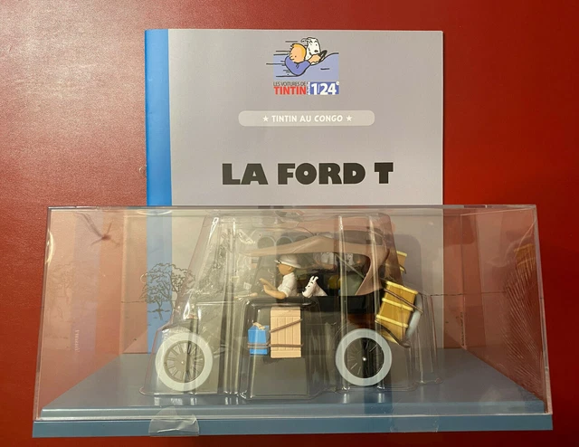 Voiture Ford T Noire Tintin – Échelle 1/24 – Modèle Du Congo – Métal Peint Avec Livret Bilingue