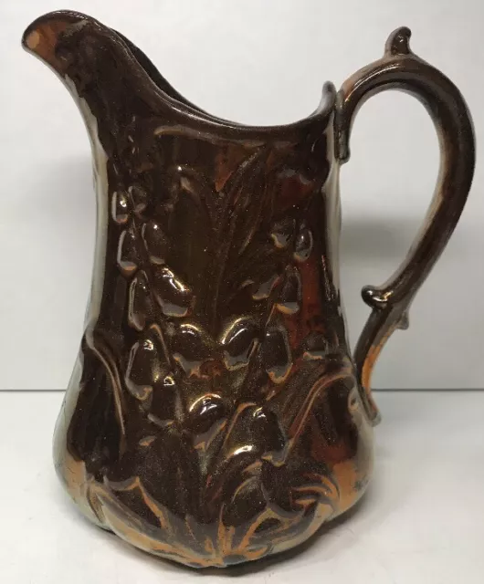 Ancien Pichet En Céramique De Jersey Décor Fleurs H 18 L 16 l 12 Cm