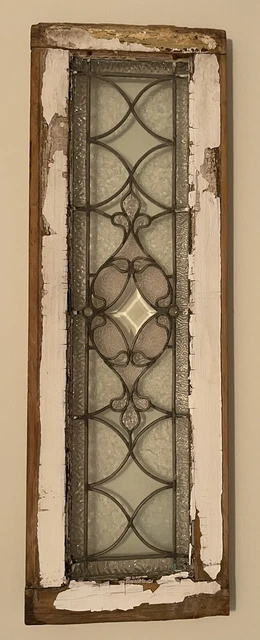 OMG! ~ANTIQUE STAINED GLASS~ DISTRESSED TRANSOM Window FRAME ~OLD~ SHABBY WHITE