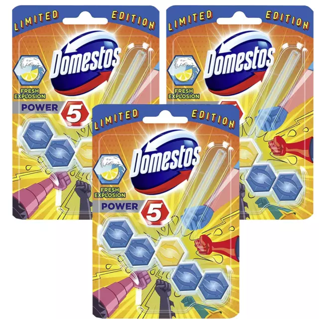 3 X Domestos Puissance 5 Fresh Explosion Wc - Pierre / Bloc Wc 55g