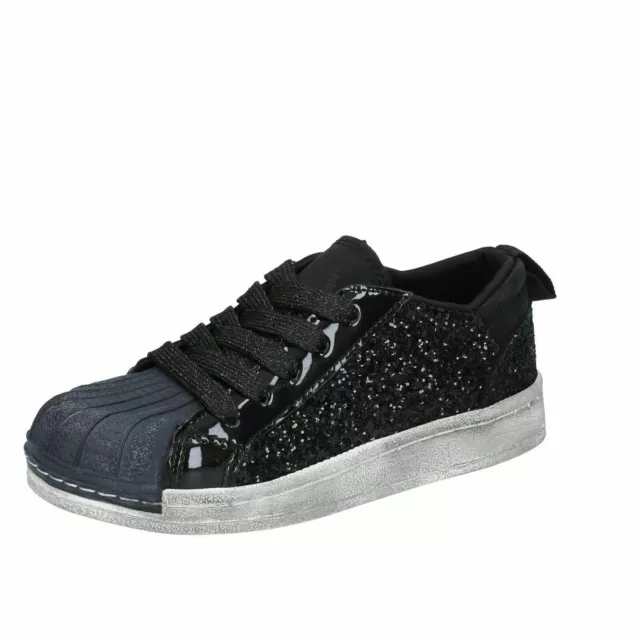 HOLALA Scarpe Bambina Sneakers Slip On Blu Nero in Pelle Camoscio Glitter