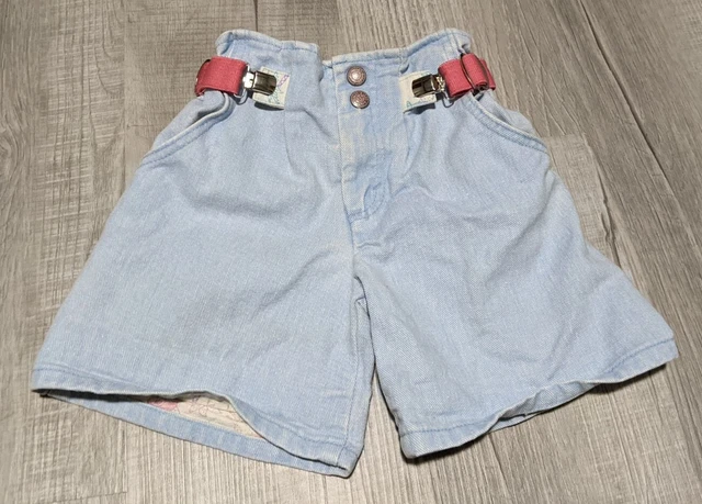 Vintage Levi's Toddler Girls Jean Denim Shorts w/ Clips Belt Sz 2 USA