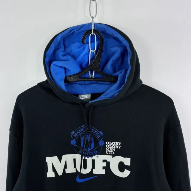 VTG Nike Manchester United Big Centre Logo Hoodie Black/Blue Size M 2