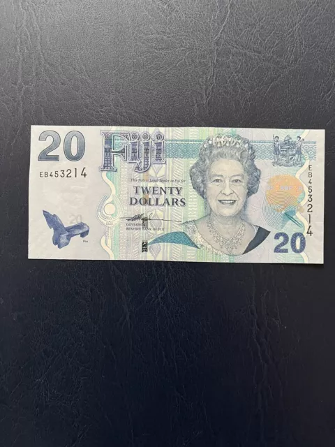 Fijian Dollar 20 Denomination Bank Note Featuring Queen Elizabeth The 2nd.