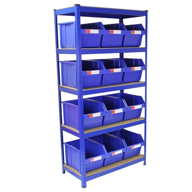 Set sistema di stoccaggio blu unità scaffalatura e contenitori di stoccaggio 90 cm capannone garage