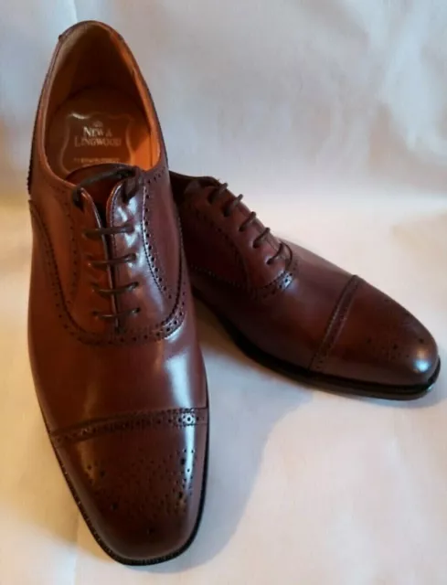 NEW & LINGWOOD Jermyn Street Semi Brogue Brown Leather Cap Toe Oxfords ...