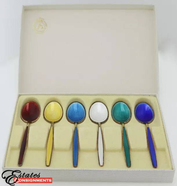 David Andersen Norway Sterling Silver Gilded & Enameled 6 Coffee Spoons Set