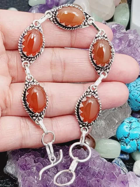 Carnelian Natural Gems Artisan Bali Filigree Bracelet 8 in .925 Sterling Silver