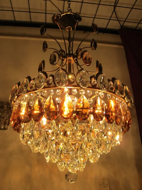 Antique Vintage PALWA Swarovski Crystal chandelier,  Italian Gilt-brass Light