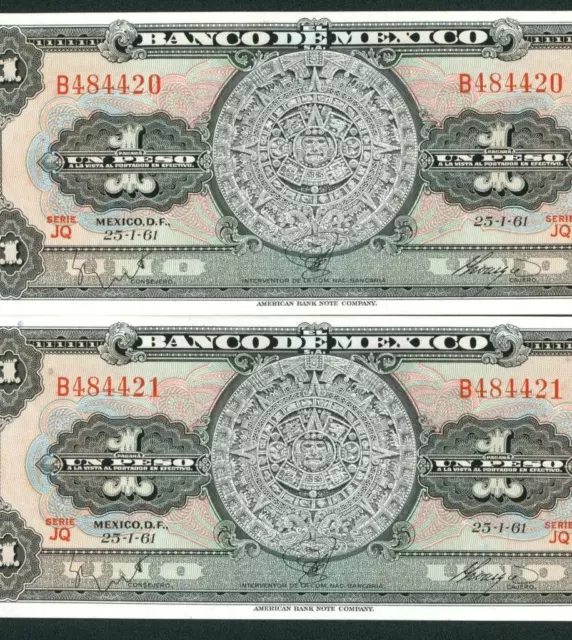 ((TWO CONSECUTIVE)) 1 Peso (( GEM )) 1963 El Banco De Mexico DAILY CURRENCY