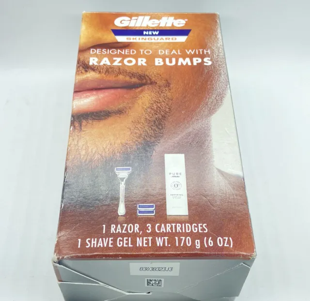 Gillette Nuevo Skinguard con navaja de afeitar 3 cartuchos y 6 oz gel de afeitar para hombre