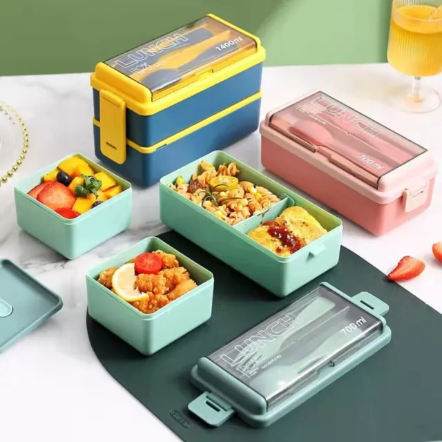 Single/Double Layer Lunch Box Detachable 700/1400ml Meal Box with Fork & Spoon
