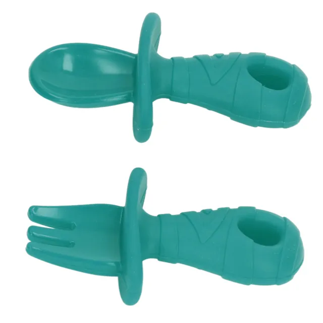 (Green)Baby Silicone Spoon Fork Food Grade Silicone Soft Spoon Fork Chewable