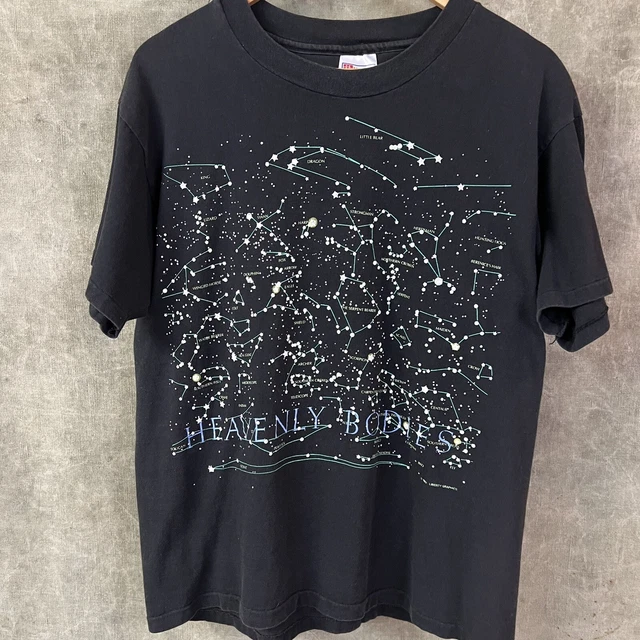 VTG 90s Heavenly Bodies Constellations Glow in the Dark Tee Black M USA