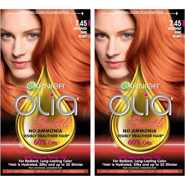 Garnier Olia Bold Ammonia Free Permanent Hair Color 7.45 Intense Fire Ruby PCK 1