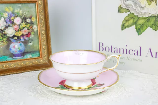 Paragon Blush Pink Teacup and Saucer with Large Red Floating Rose, Reg Johnson 2