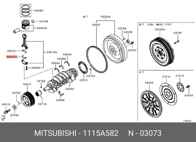 Genuine OE Connecting Rod Bearing 1115A582 For Mitsubishi 1115-A582