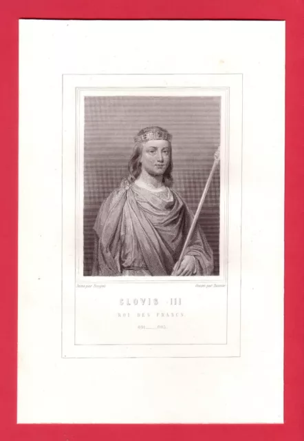 CLOVIS III  Roi des Francs gravure ancienne XIXe siècle