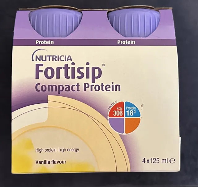 New!! Nutricia Fortisip Compact Protein Shakes Vanilla Flavour 4 X 125mls