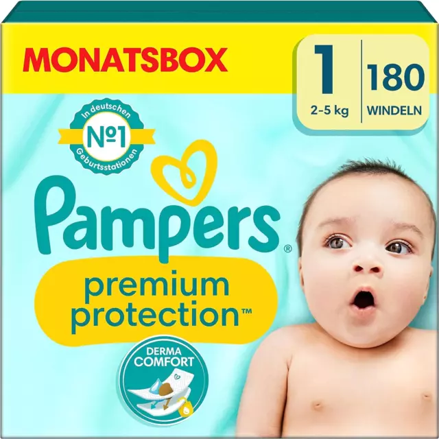 Pampers Baby Windeln Größe 1 (2-5kg) Premium Protection, Newborn, HALBMONATSBOX,