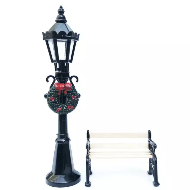 2Pcs Miniature Christmas Street Lamp Post Park Bench Mini Street Light Model